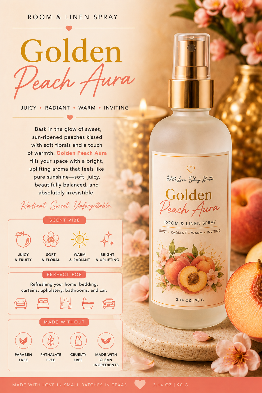 Golden Peach Aura Room & Linen Spray