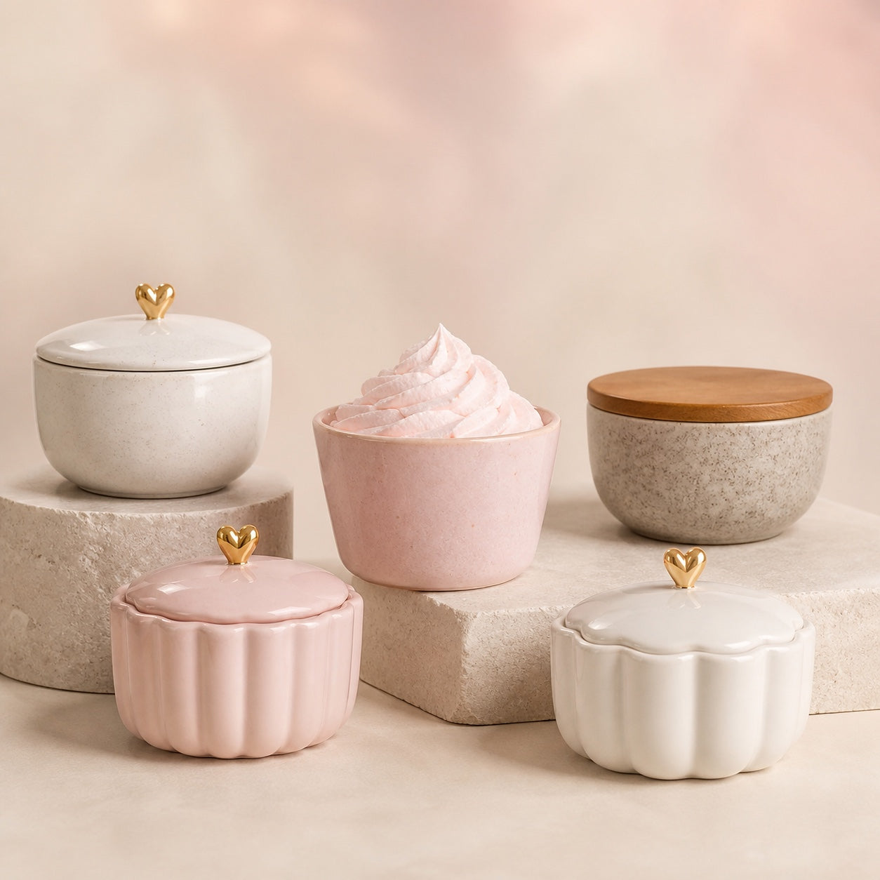 Custom ceramic vessels with lid and refill options
